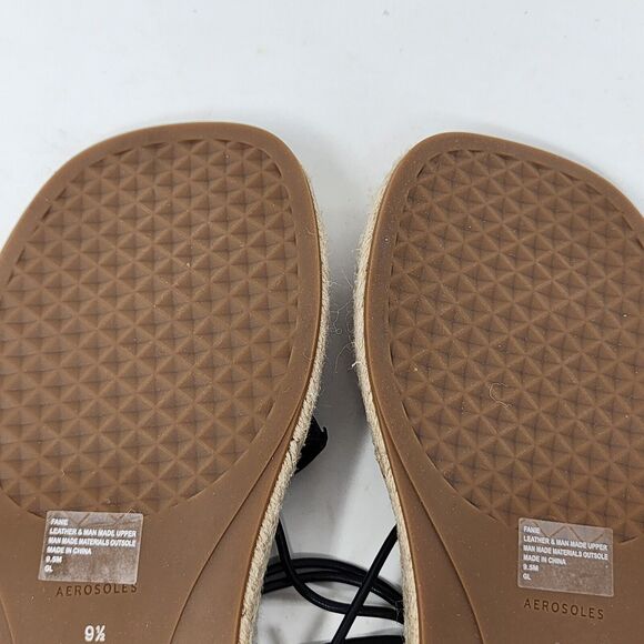 Aerosoles Fanie Lace Up Black Leather Flower Espadrilles Sandals Size 9.5 Black - Picture 13 of 14